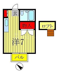 JR常磐線 金町駅 徒歩4分の賃貸アパート 2階ワンルームの間取り