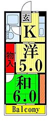 JR常磐線 金町駅 徒歩10分の賃貸マンション 2階2Kの間取り