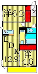 ブランエール白鳥 2階2LDKの間取り