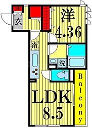 東京メトロ千代田線 綾瀬駅 徒歩10分の賃貸アパート 2階1LDKの間取り