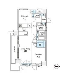 JR総武線 小岩駅 徒歩9分の賃貸マンション 6階2LDKの間取り
