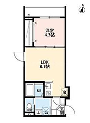 yui terraceII 2階1LDKの間取り