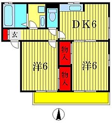 ハイム　シンフォニア B 2階2DKの間取り
