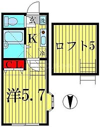 JR常磐線 亀有駅 徒歩8分の賃貸アパート 2階1Kの間取り