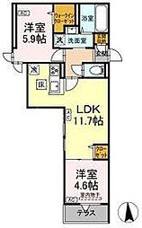 つくばエクスプレス 六町駅 徒歩7分の賃貸アパート 1階2LDKの間取り