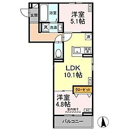 つくばエクスプレス 六町駅 徒歩7分の賃貸アパート 3階2LDKの間取り
