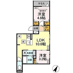セレスティア柴又III 1階2LDKの間取り