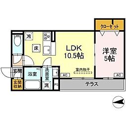 セレスティア六町III 1階1LDKの間取り