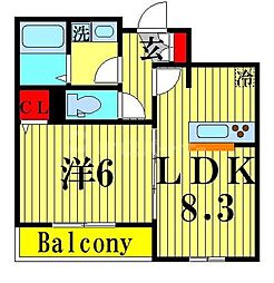 東京メトロ千代田線 北綾瀬駅 徒歩6分の賃貸アパート 3階1LDKの間取り