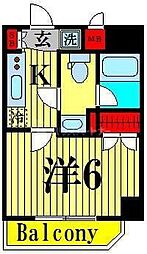 東京メトロ千代田線 綾瀬駅 徒歩14分の賃貸マンション 6階1Kの間取り