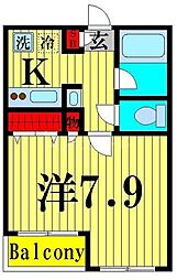 東京メトロ千代田線 北綾瀬駅 徒歩8分の賃貸アパート 1階1Kの間取り