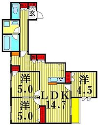 東武伊勢崎線 西新井駅 徒歩2分の賃貸マンション 1階3LDKの間取り