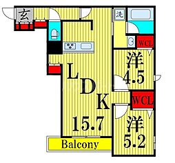 メゾンクレール谷在家 1階2SLDKの間取り