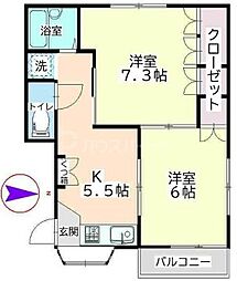 豊勢ハイツ 2階2Kの間取り
