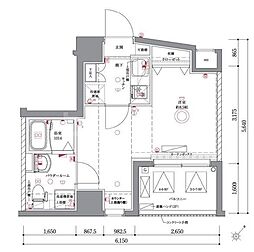 京成押上線 京成曳舟駅 徒歩4分の賃貸マンション 6階1Kの間取り