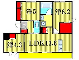 船橋市本郷町マンション 3LDKの間取図画像