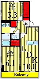 イーストエンジェルアオヤマA 2LDKの間取図画像