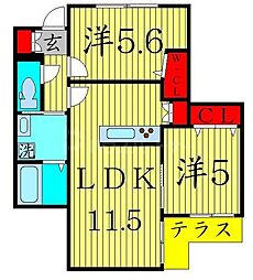 シエンプレ 2LDKの間取図画像