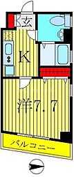 百景ビル 1Kの間取図画像