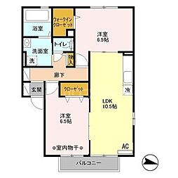 パークハイム興宮 2LDKの間取図画像
