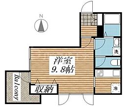サルドュセジュール 1Kの間取図画像