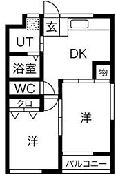 ベルフルール矢作 2DKの間取図画像