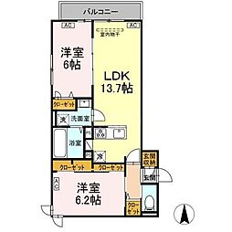 セレスティア北小岩II 2階2LDKの間取り