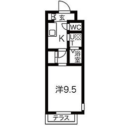 CasaSakura2番館 1Kの間取図画像