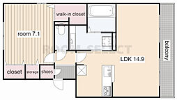クレスト大針 1LDKの間取図画像