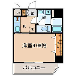 ピースプレイス牛巻 1Kの間取図画像