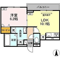 ルヴィータ剣町 1LDKの間取図画像