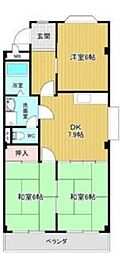 ベルシェ新開 3DKの間取図画像
