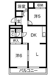 パラシオン城下 2LDKの間取図画像
