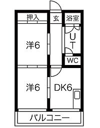 コーポあさひや 2DKの間取図画像