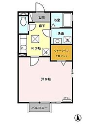 ウエスト・ベル 1Kの間取図画像