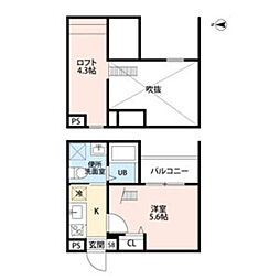 CRASTINE高畑 1Kの間取図画像