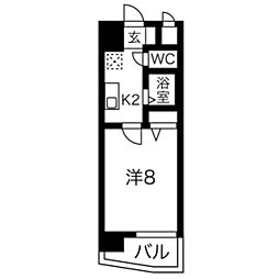 ヒルズ新栄 1Kの間取図画像