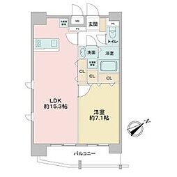 ベルファース川原通 1LDKの間取図画像