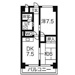 コスモハイム七番町 2DKの間取図画像