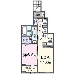 リバーサイド西山 1LDKの間取図画像