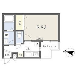 ルシエル吹上 1Kの間取図画像