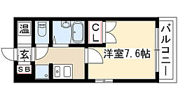 グランベール安田通 1Kの間取図画像
