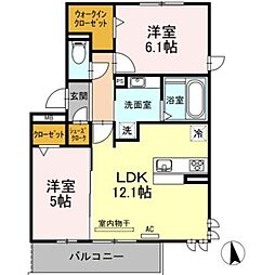 ラルジュ高峯A 2LDKの間取図画像