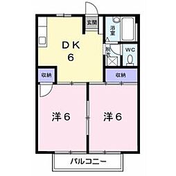 シティハイツ山田A 2DKの間取図画像