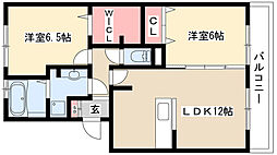 プレザントシティー長久手 2LDKの間取図画像