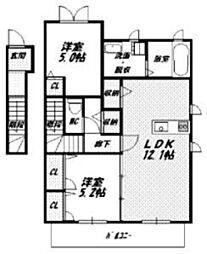 ハンノキ 2LDKの間取図画像