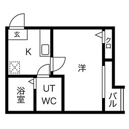 パルティール名塚 1Kの間取図画像