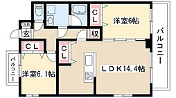 アルヴィ猫洞 2LDKの間取図画像