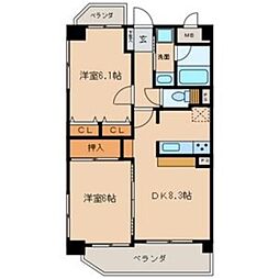 サンシティ名西通 2DKの間取図画像