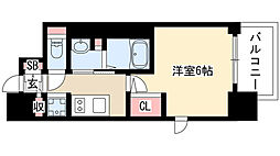 エステムコート名古屋栄プレシャス 1Kの間取図画像